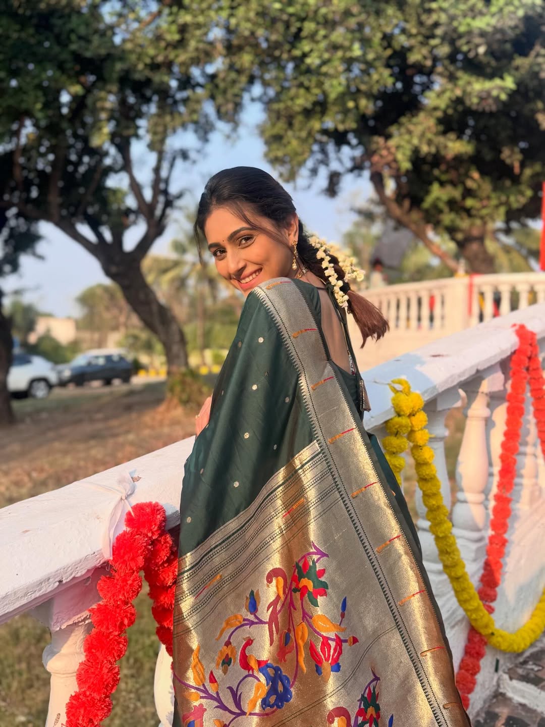 Reshma Shinde Green Muniya Paithani Saree