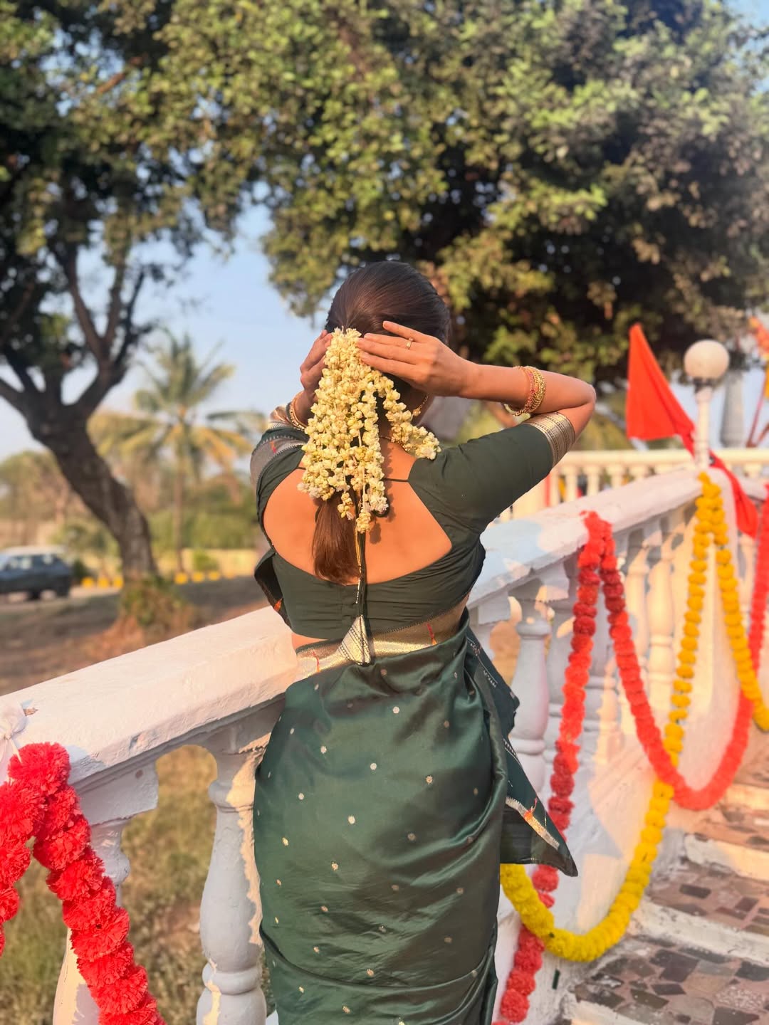 Reshma Shinde Green Muniya Paithani Saree