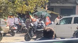A two-wheeler rally without helmets on the streets of Nagpur during the municipal election campaign
