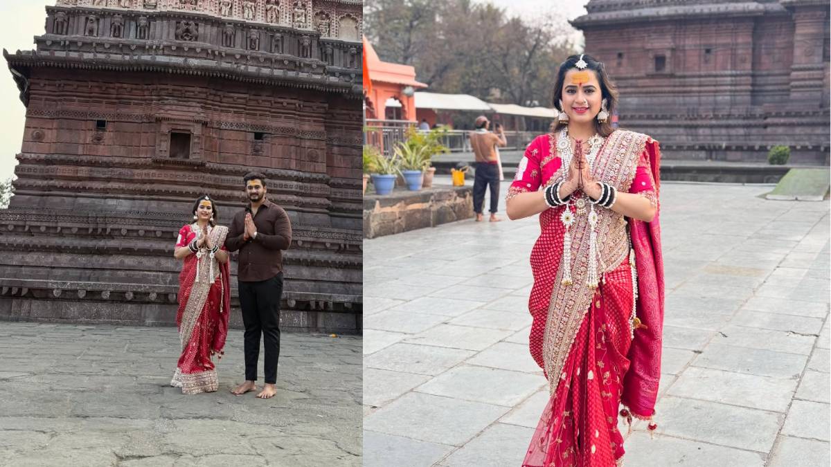 prajakta gaikwad went to grishneshwar jyotirlinga temple with husband