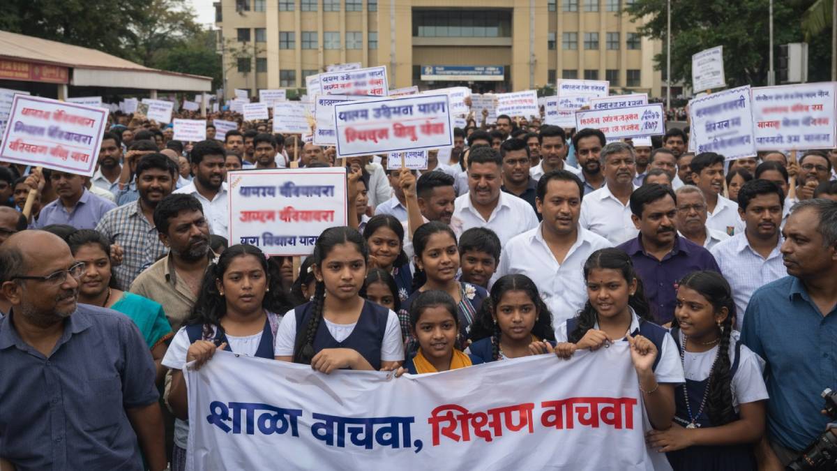 Parents, students protest in Sindhudurg against unjust government decisions