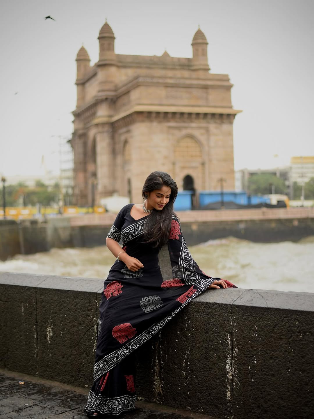 Prapti Redkar shines in a red saree-stitched dress with nath photos