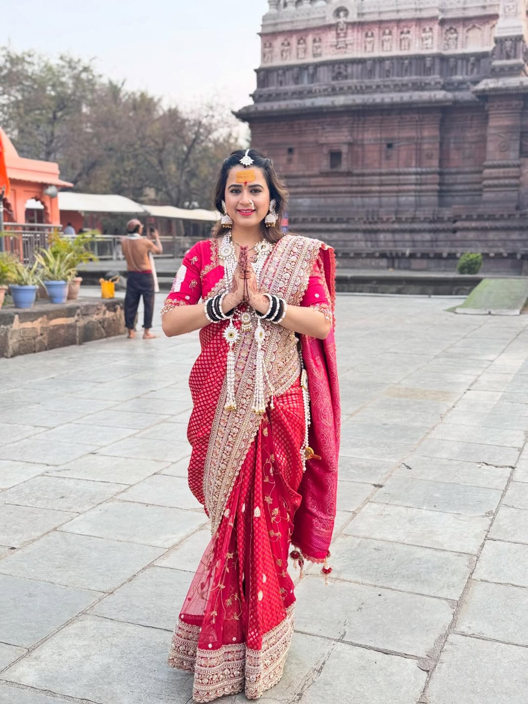 Prajakta Gaikwad at Tulja Bhavani Temple darshan with husband