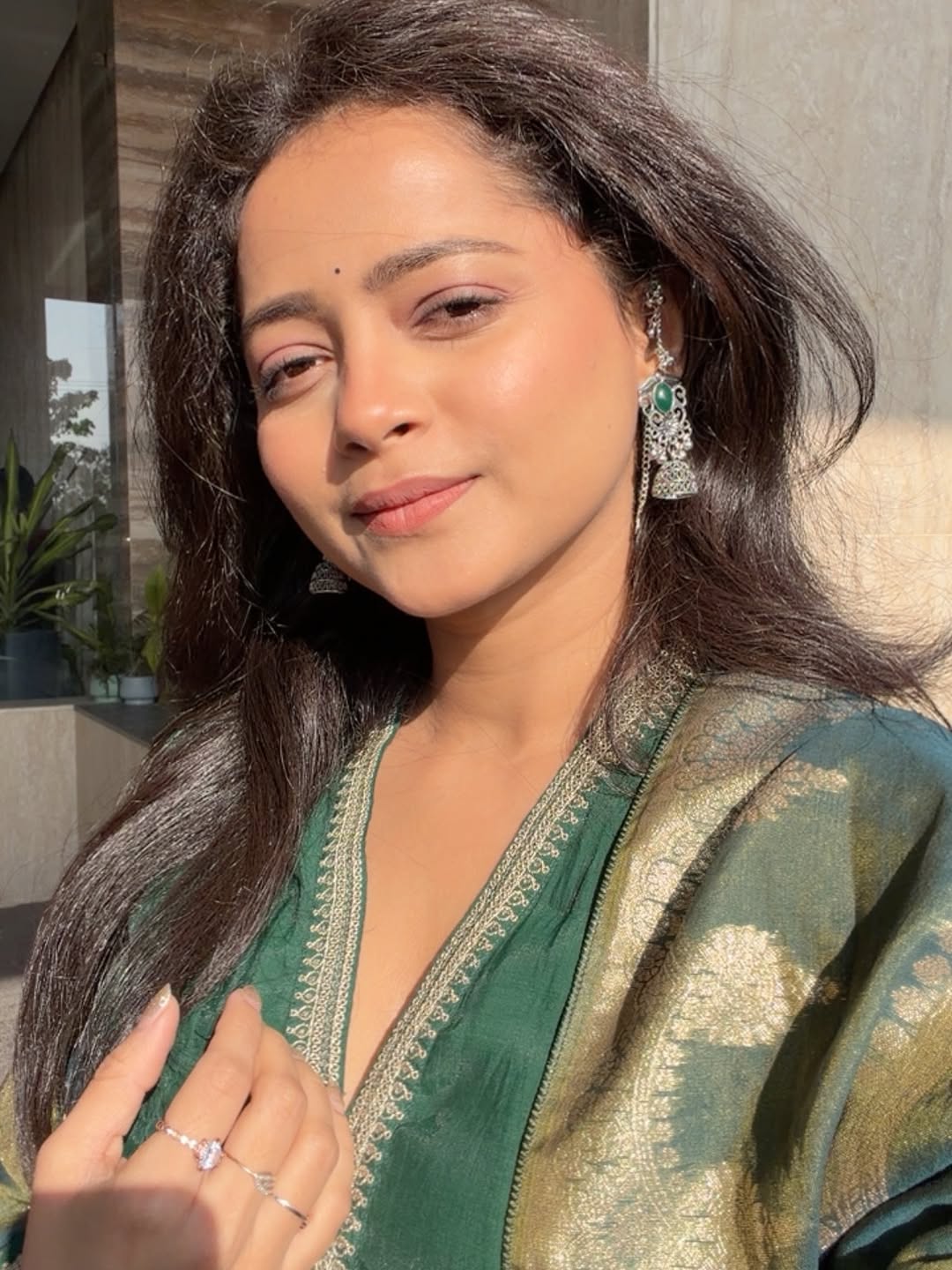 Shivali Parab green dress look