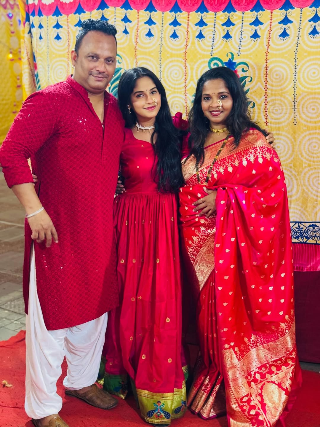 Prapti Redkar shines in a red saree-stitched dress with nath photos