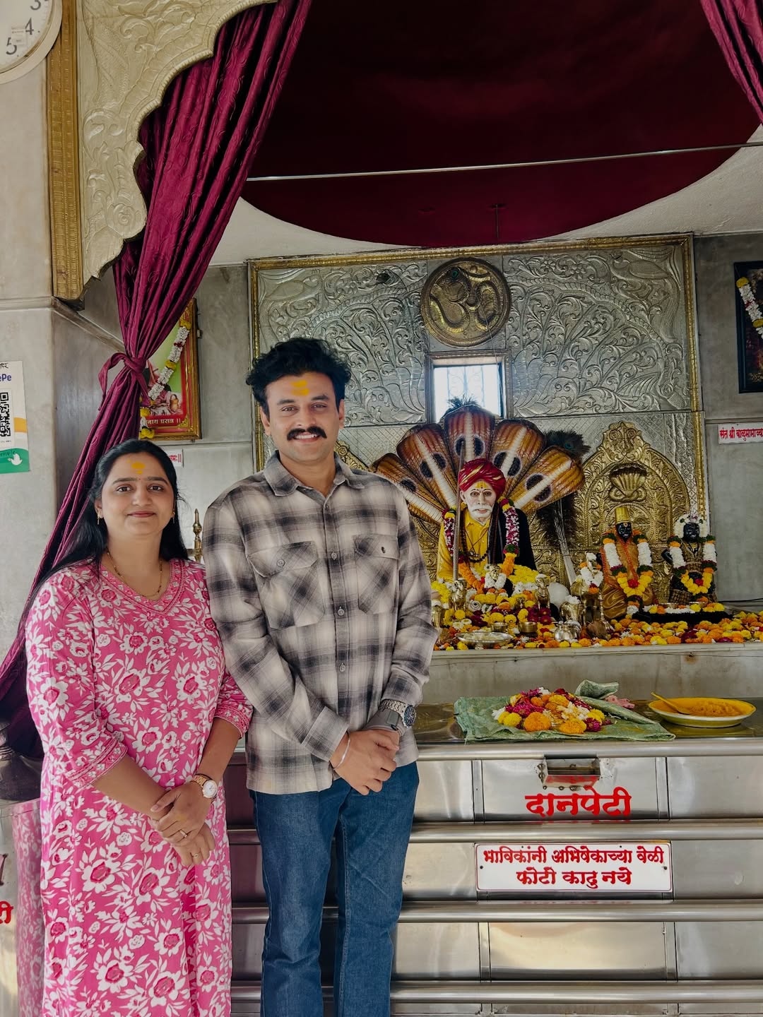 Gharo Ghari Matichya Chuli fame actor Sumit Pusawale with wife Monica Mahajan Pusawale during Satyanarayan Puja at home