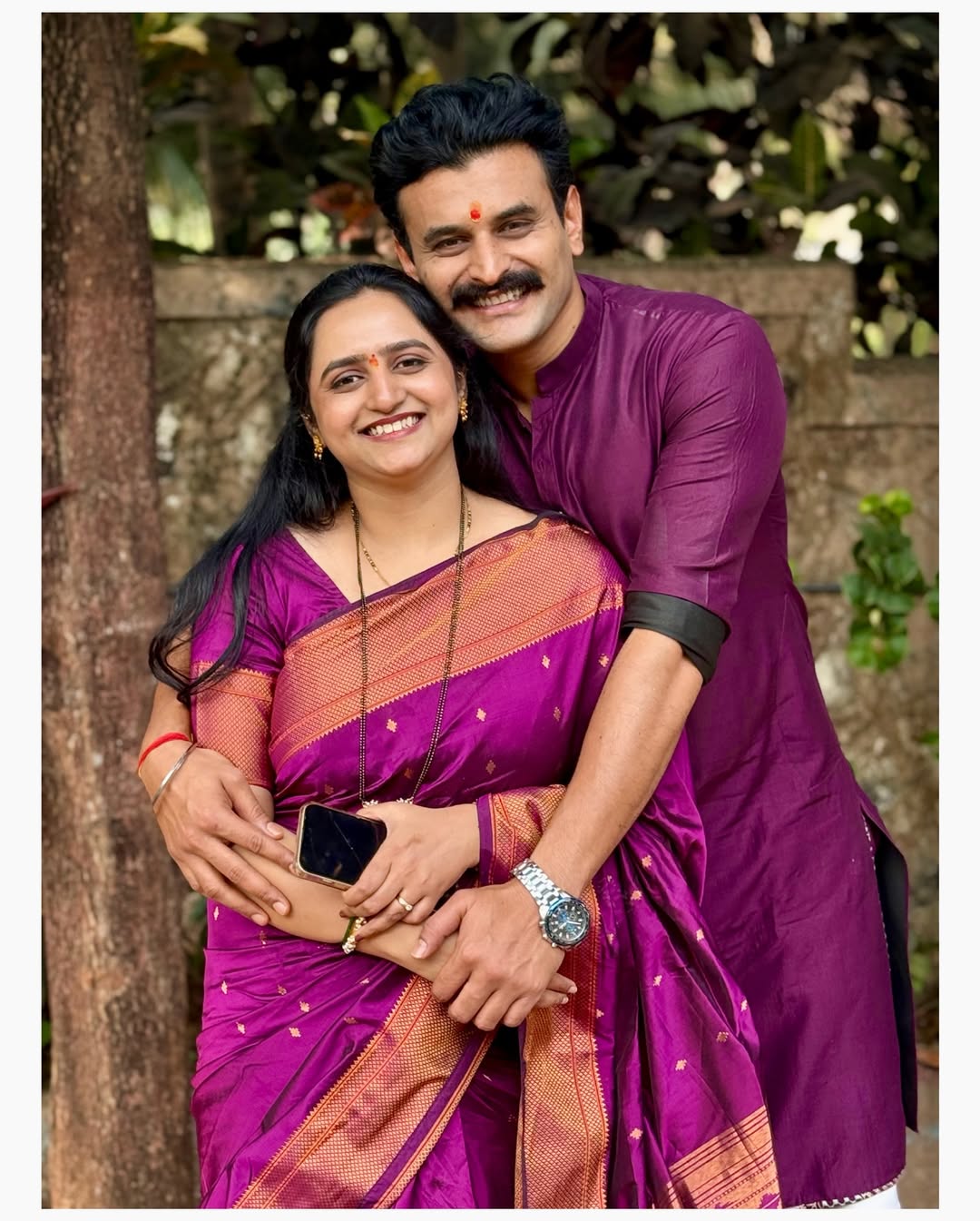 Gharo Ghari Matichya Chuli fame actor Sumit Pusawale with wife Monica Mahajan Pusawale during Satyanarayan Puja at home