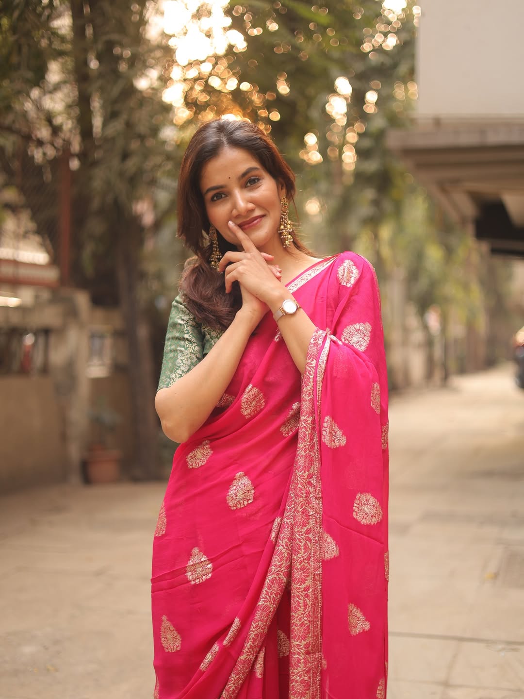 Aakanksha Gade Pink Saree Look