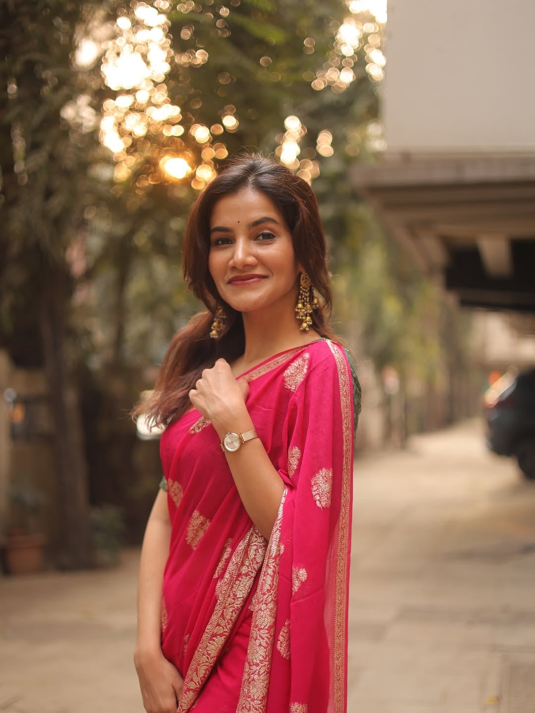 Aakanksha Gade Pink Saree Look