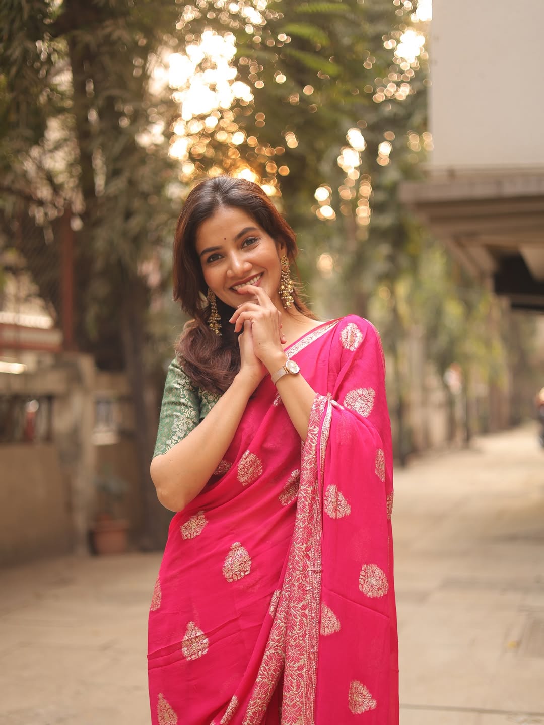 Aakanksha Gade Pink Saree Look