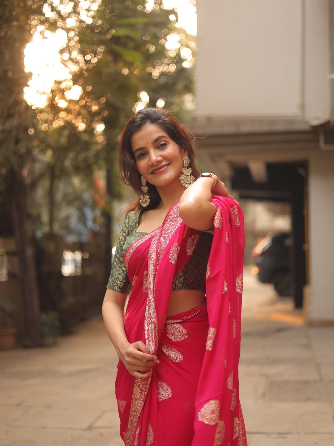 Aakanksha Gade Pink Saree Look