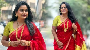 Hemangi Kavi Red Maheshwari Saree Look