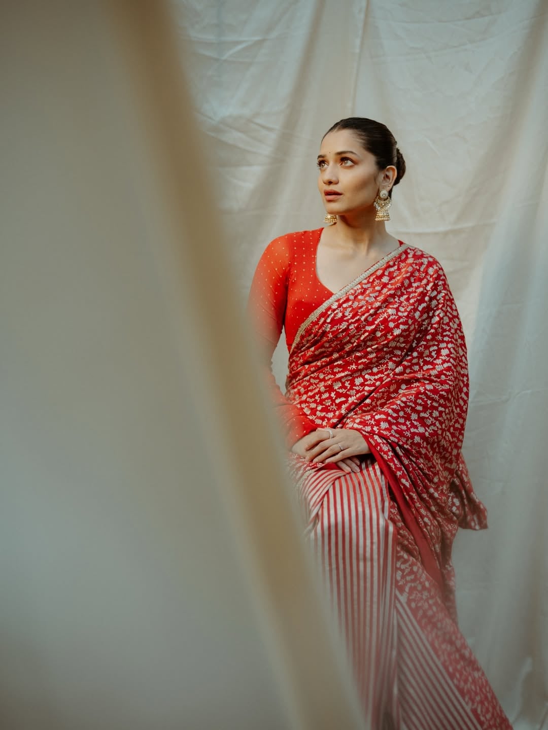 Hruta Durgule Red Saree Look
