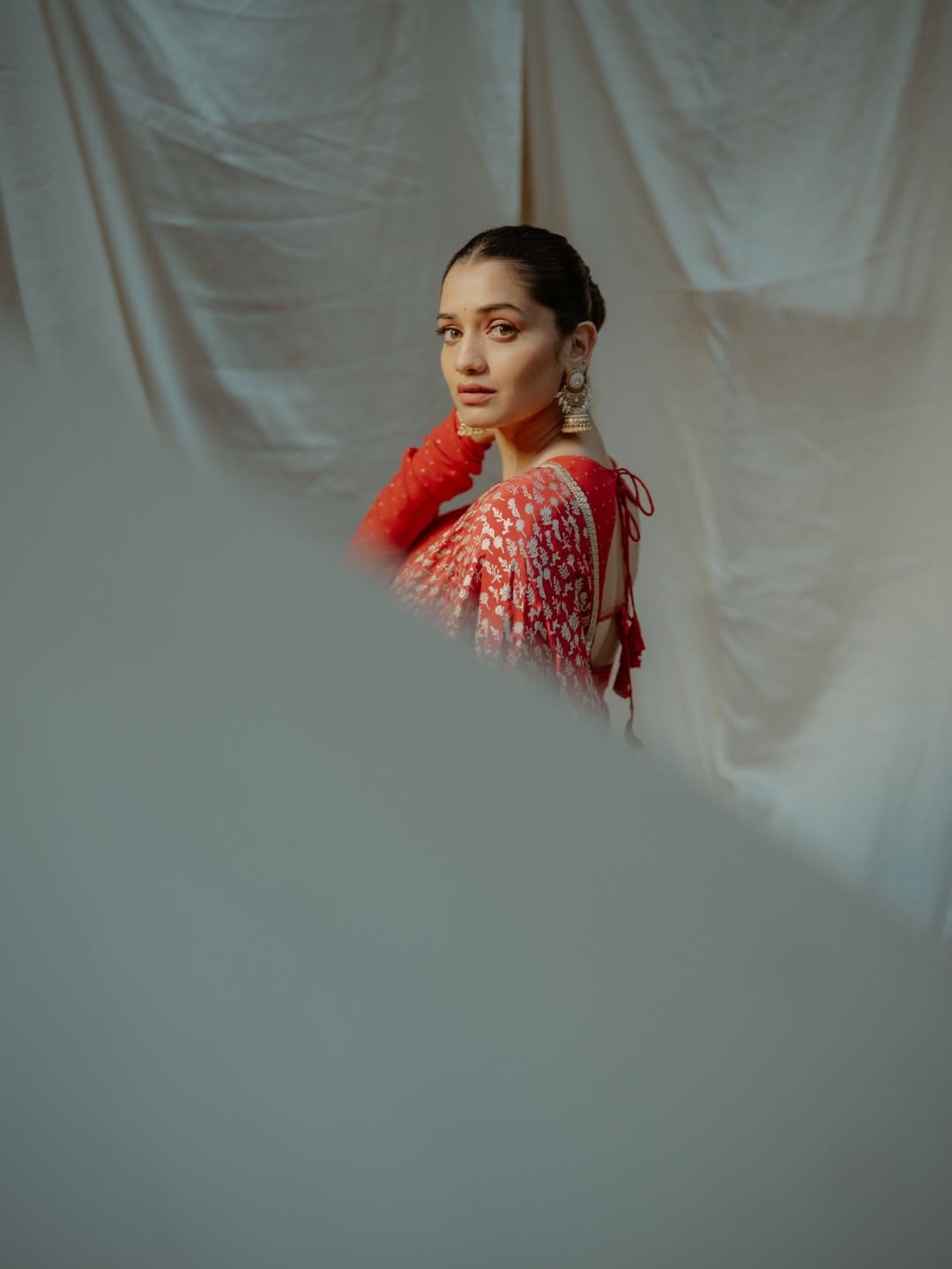 Hruta Durgule Red Saree Look