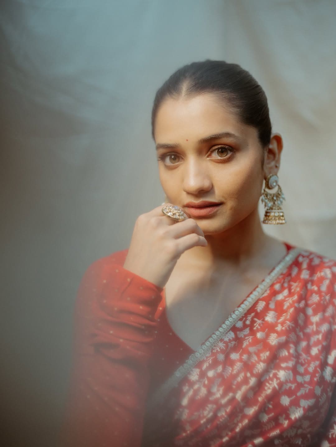 Hruta Durgule Red Saree Look