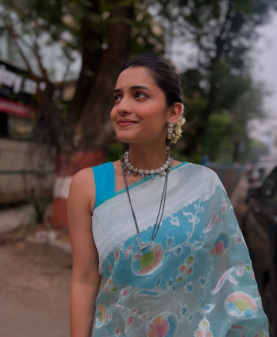 Hruta Durgule Red Saree Look