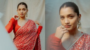 Hruta Durgule Red Saree Look