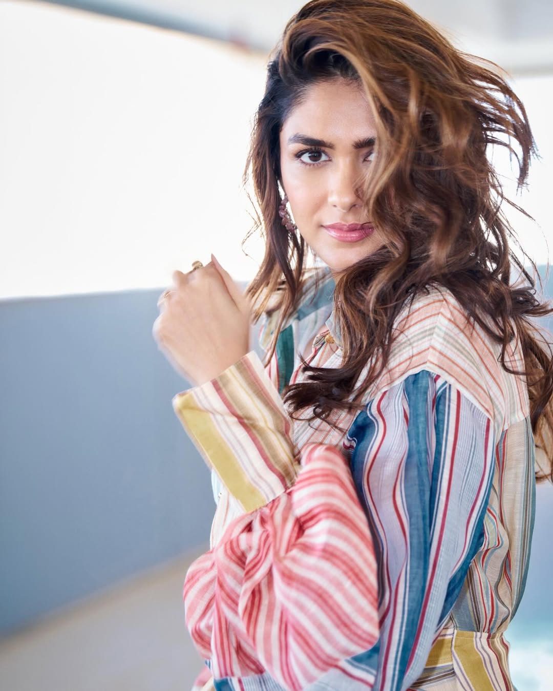 Mrunal Thakur Stripes One Piece Dress Looks