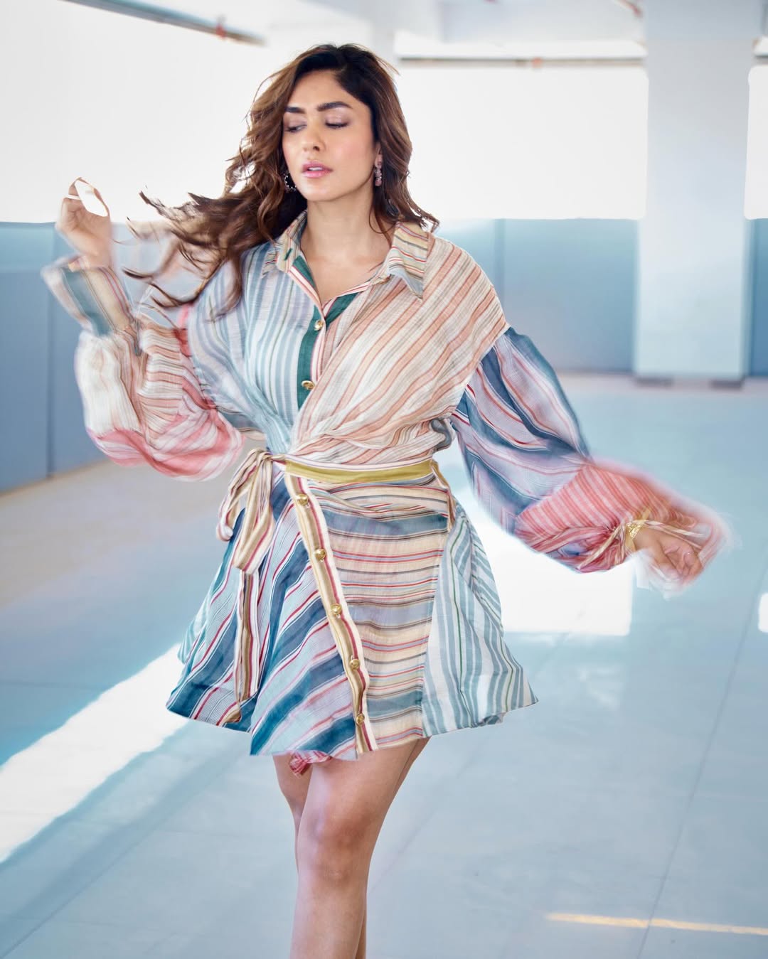 Mrunal Thakur Stripes One Piece Dress Looks