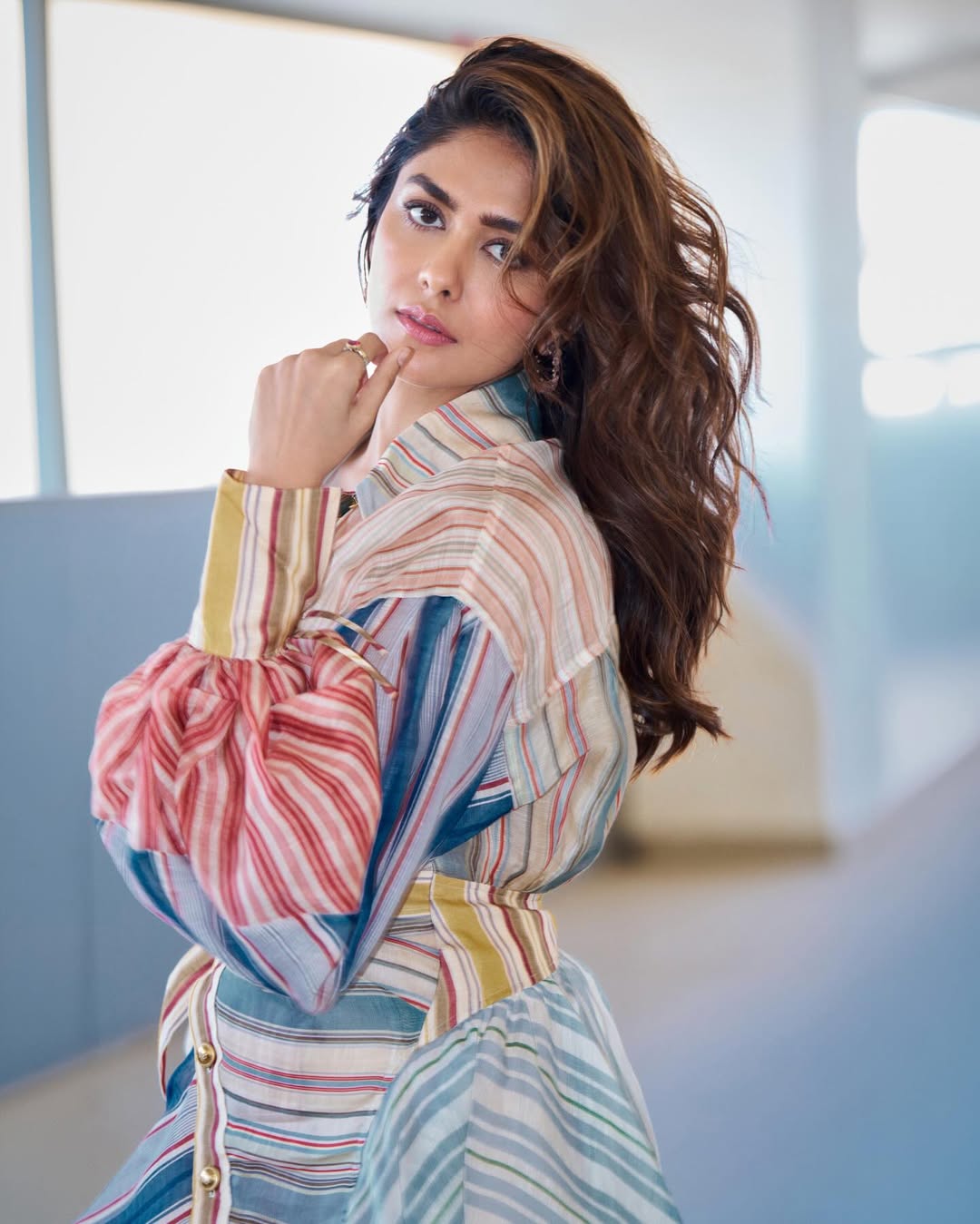 Mrunal Thakur Stripes One Piece Dress Looks