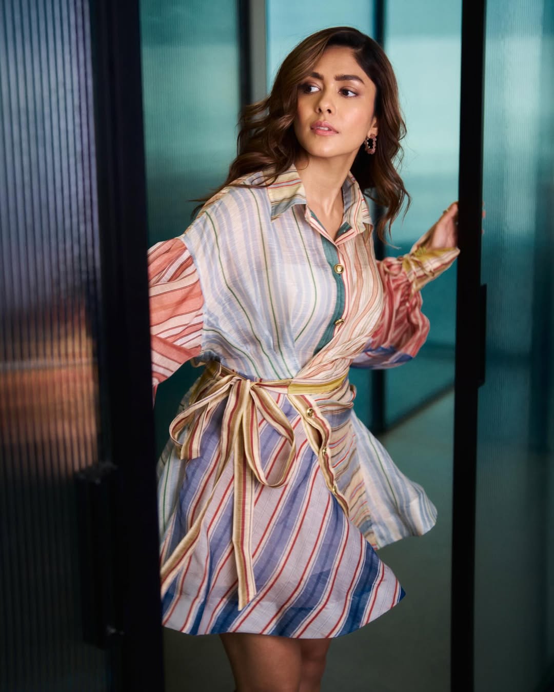 Mrunal Thakur Stripes One Piece Dress Looks