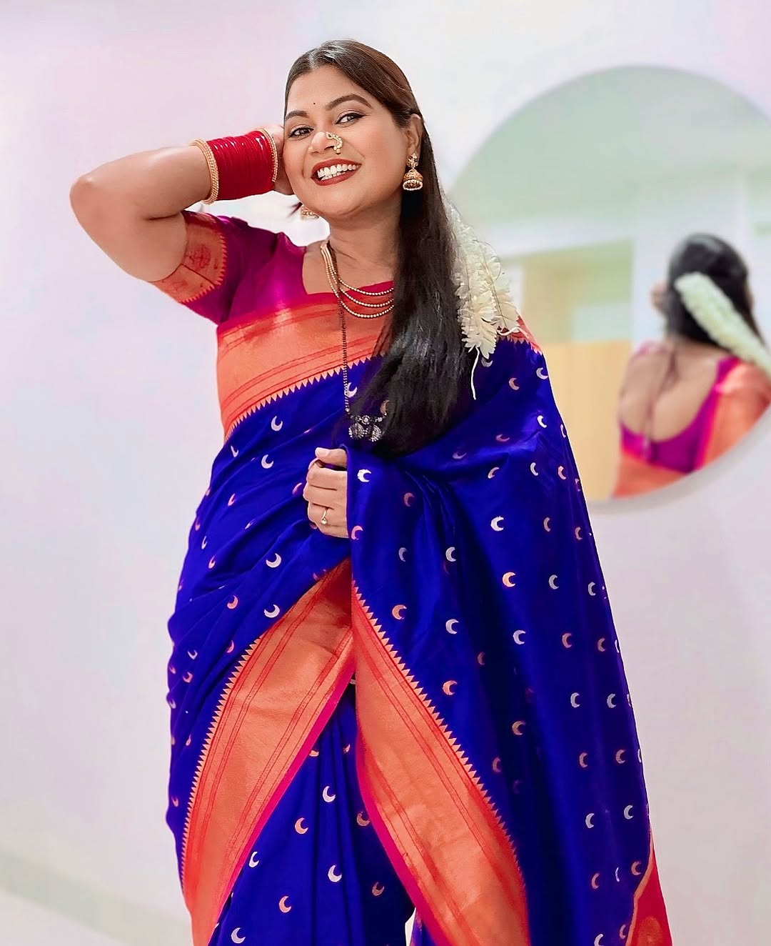 Namrata Sambherao Blue Chandrakor Paithani Saree