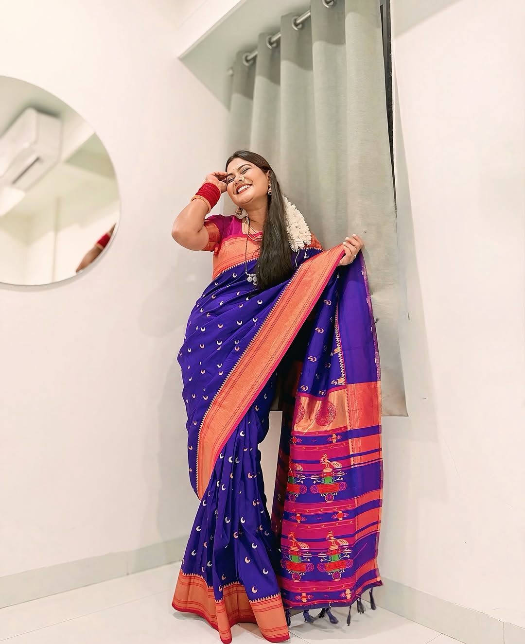 Namrata Sambherao Blue Chandrakor Paithani Saree