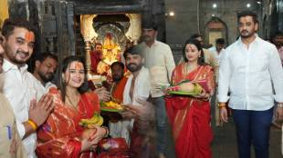 Prajakta Gaikwad at Tulja Bhavani Temple darshan with husband
