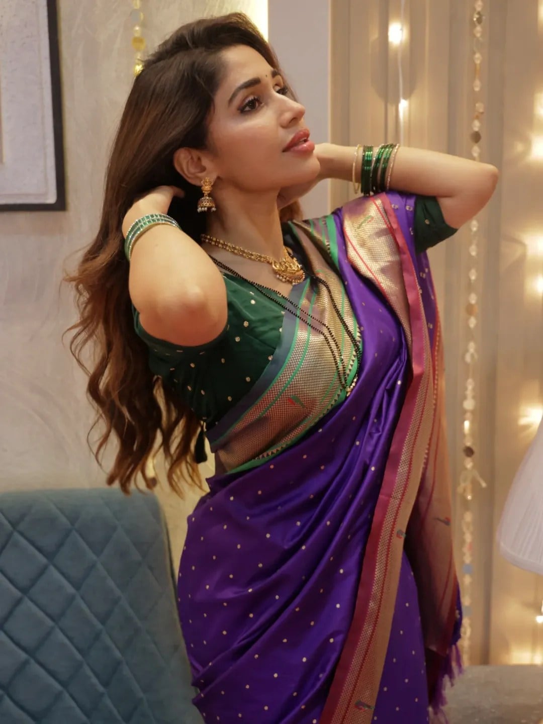 Purniemaa Dey Orange Saree Look