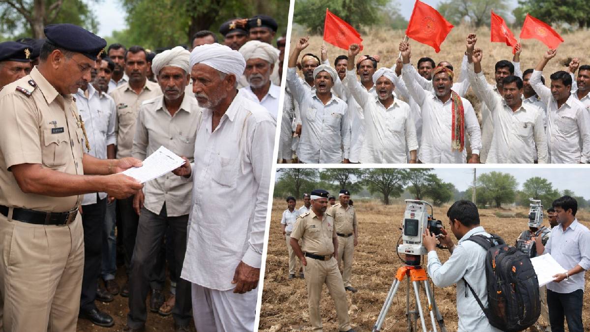 Shaktipeeth Highway land survey Latur, Farmers protest Shaktipeeth Highway Maharashtra, Renapur farmers police notice