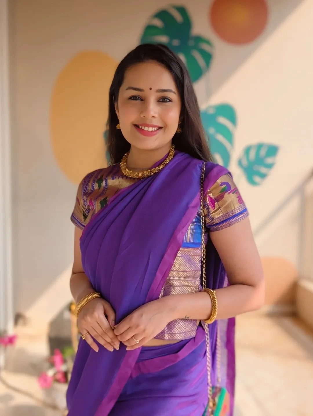 Shivani Rangole Kulkarni Purple Saree Look