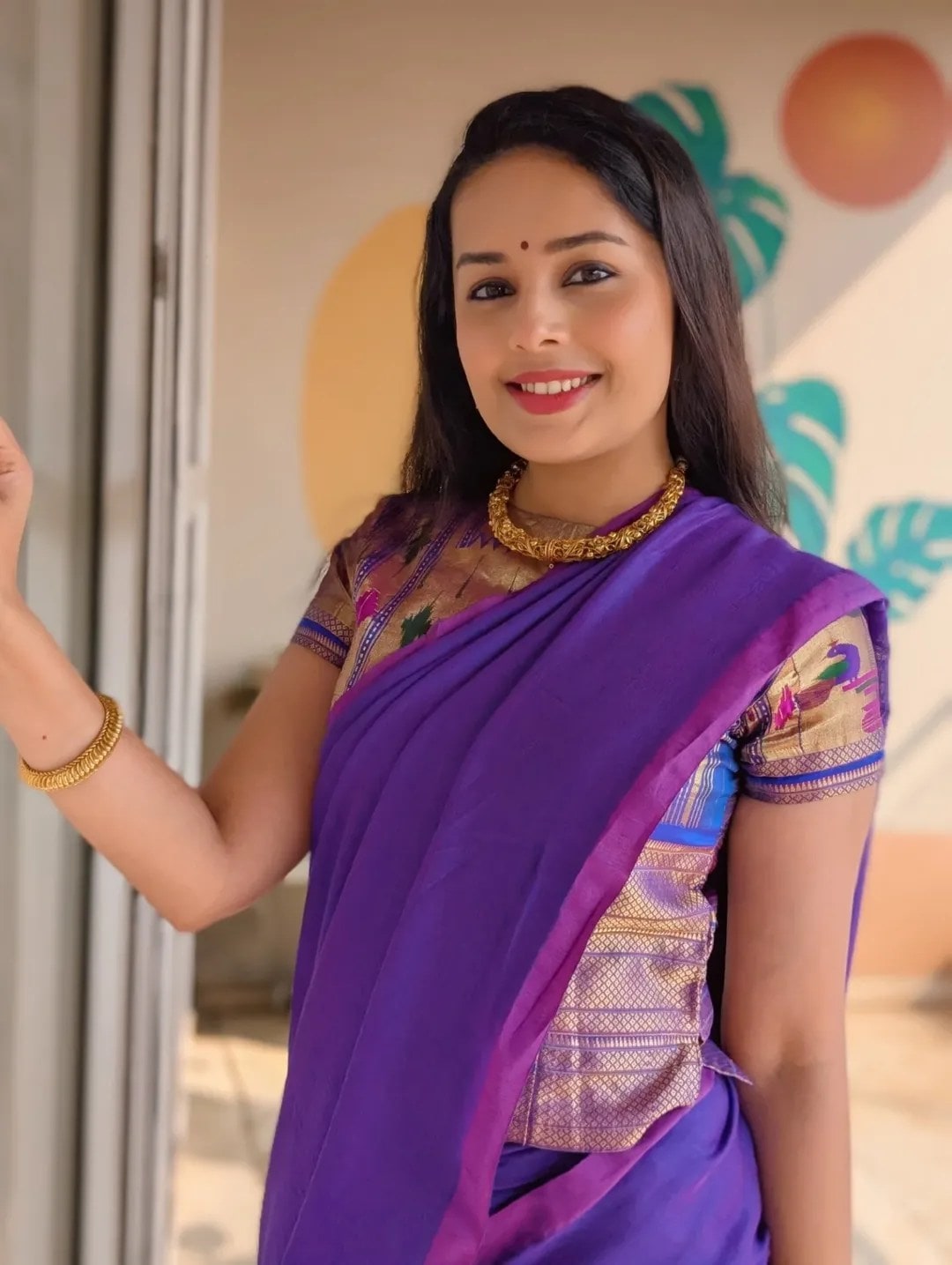 Shivani Rangole Kulkarni Purple Saree Look