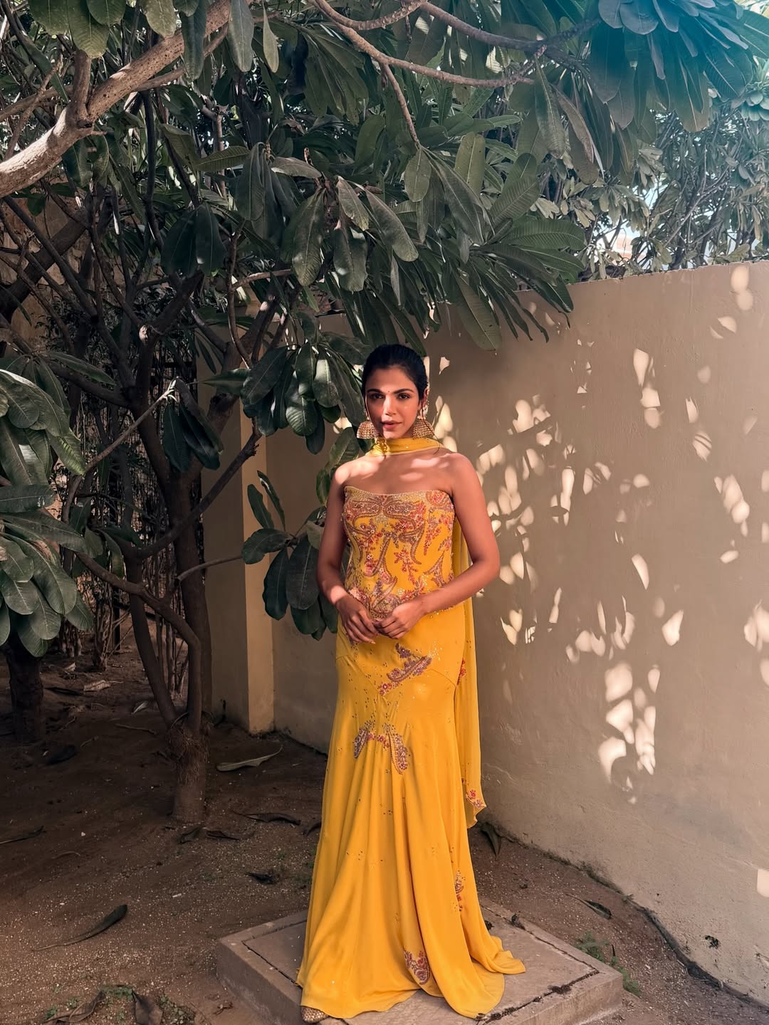 Shriya Pilgaonkar Yellow Off-Shoulder Dress
