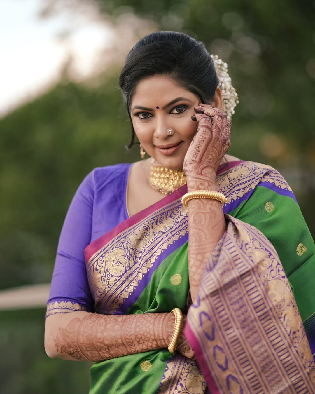Shweta Shinde Green Silk Saree Look