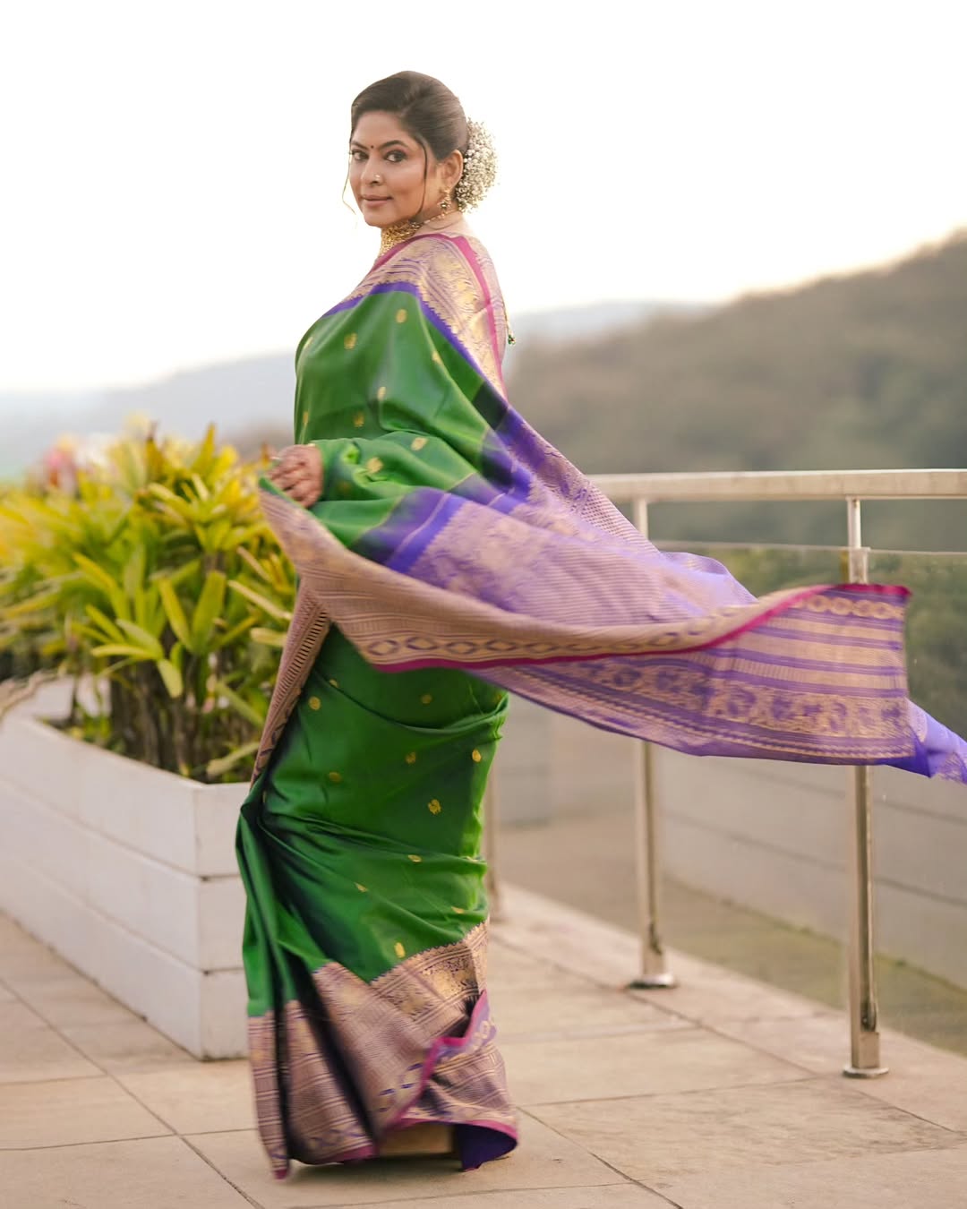 Shweta Shinde Green Silk Saree Look