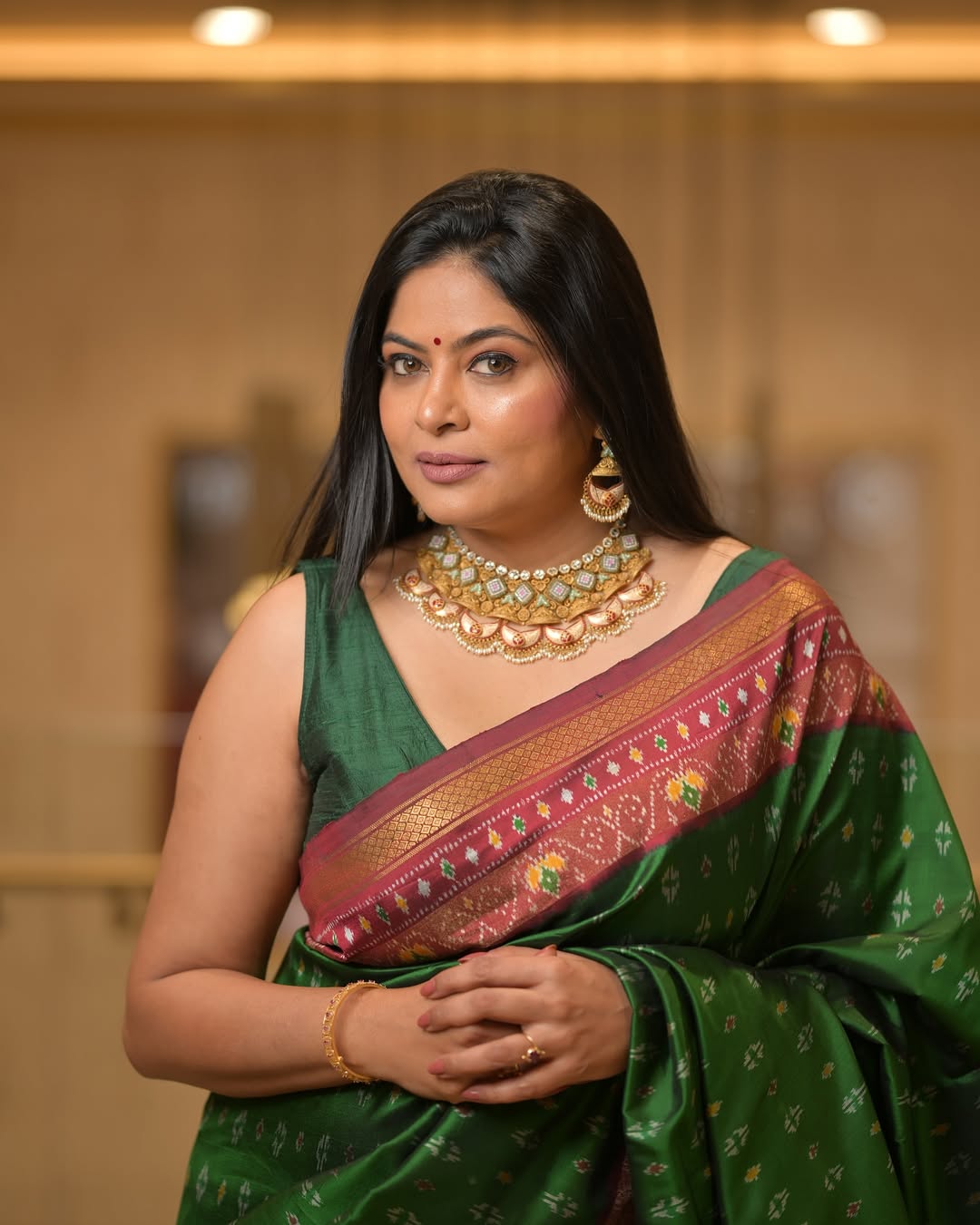 Shweta Shinde Green Silk Saree Look