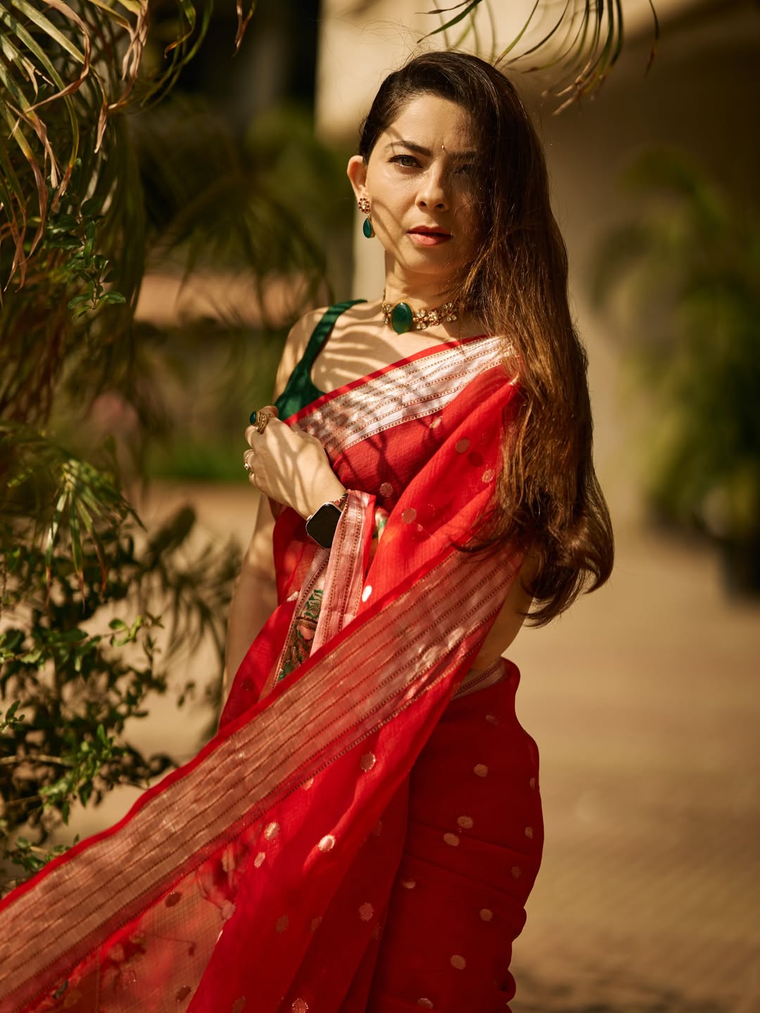 Sonalee Kulkarni Red Kota Paithani Saree