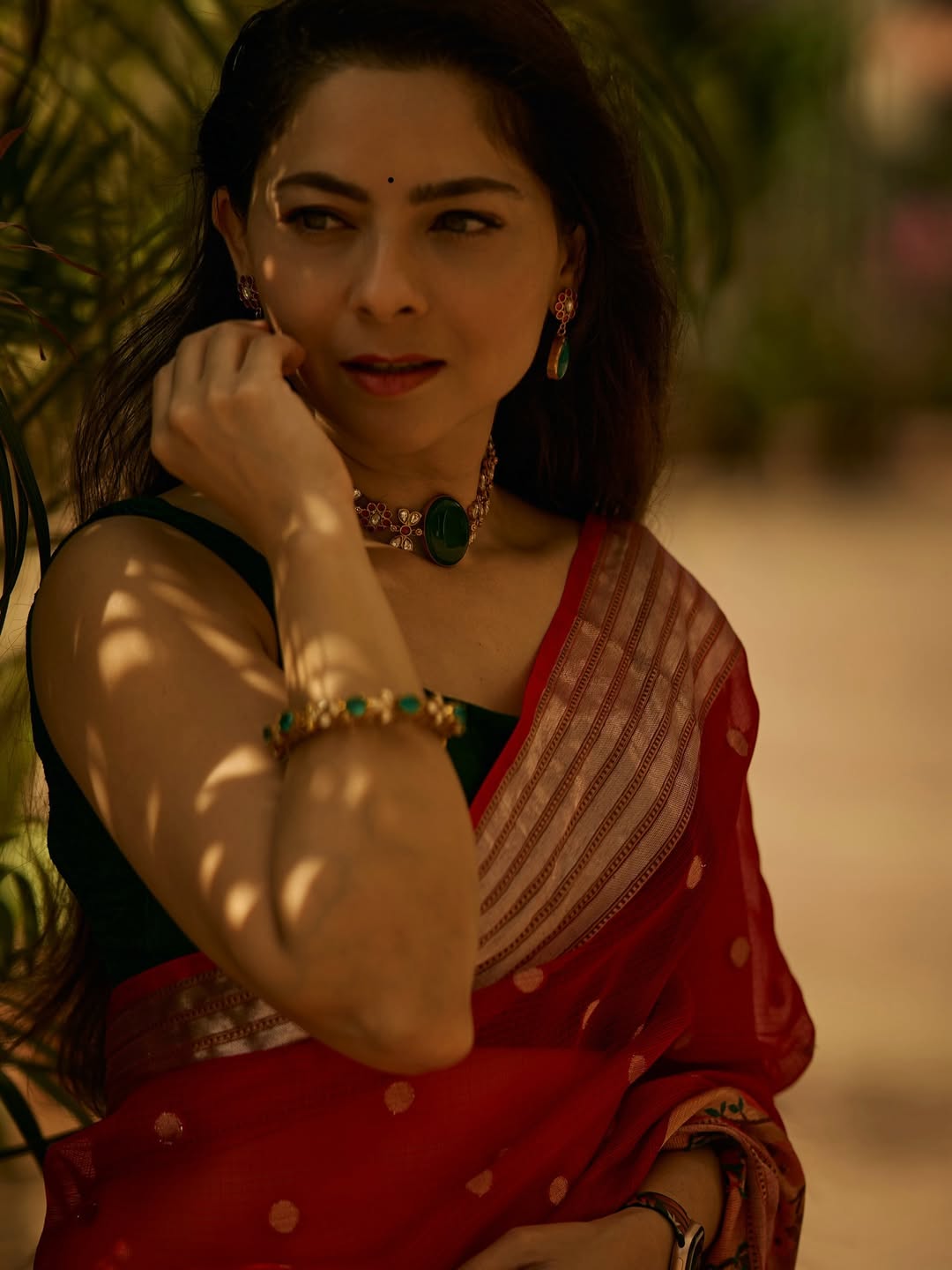 Sonalee Kulkarni Red Kota Paithani Saree