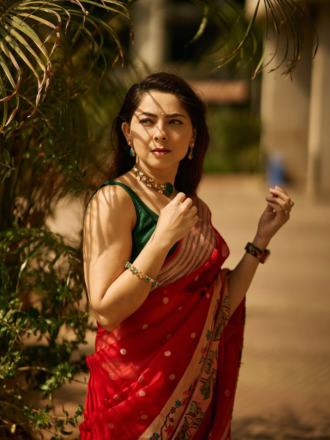 Sonalee Kulkarni Red Kota Paithani Saree