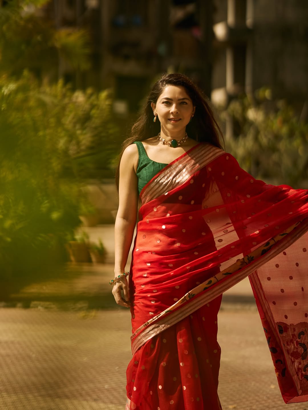 Sonalee Kulkarni Red Kota Paithani Saree