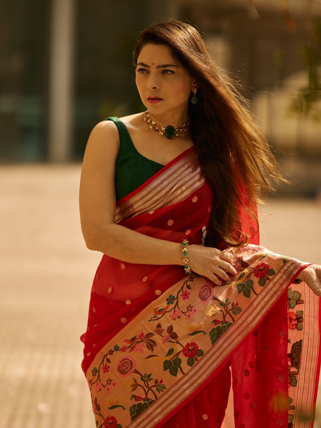 Sonalee Kulkarni Red Kota Paithani Saree