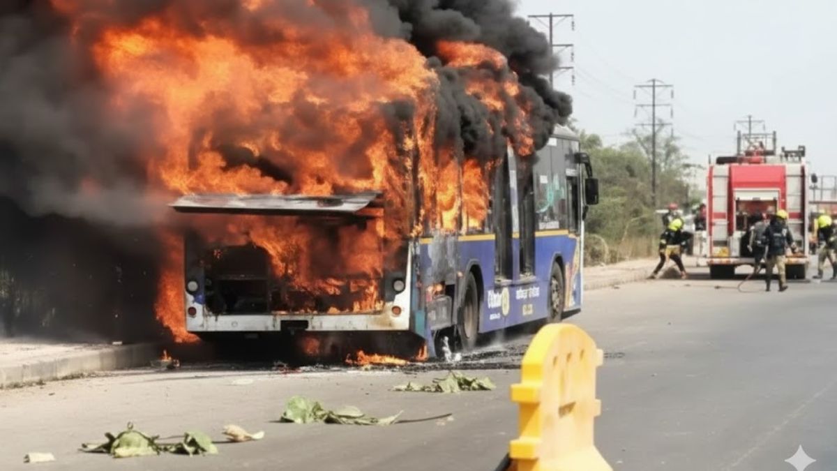 electric bus carrying 50 passengers caught fire in chakan industrial area