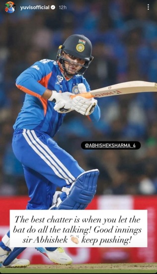 Yuvraj Singh Instagram Story for Abhishek Sharma fifty