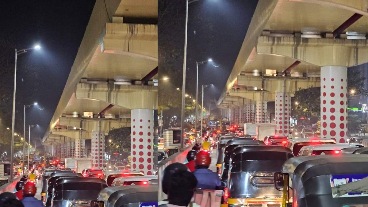 Traffic congestion on flyover near Shivar Garden