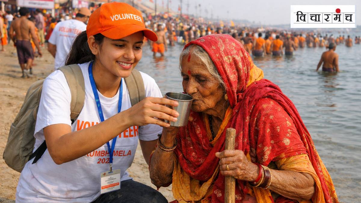 students volunteering in kumbh mela