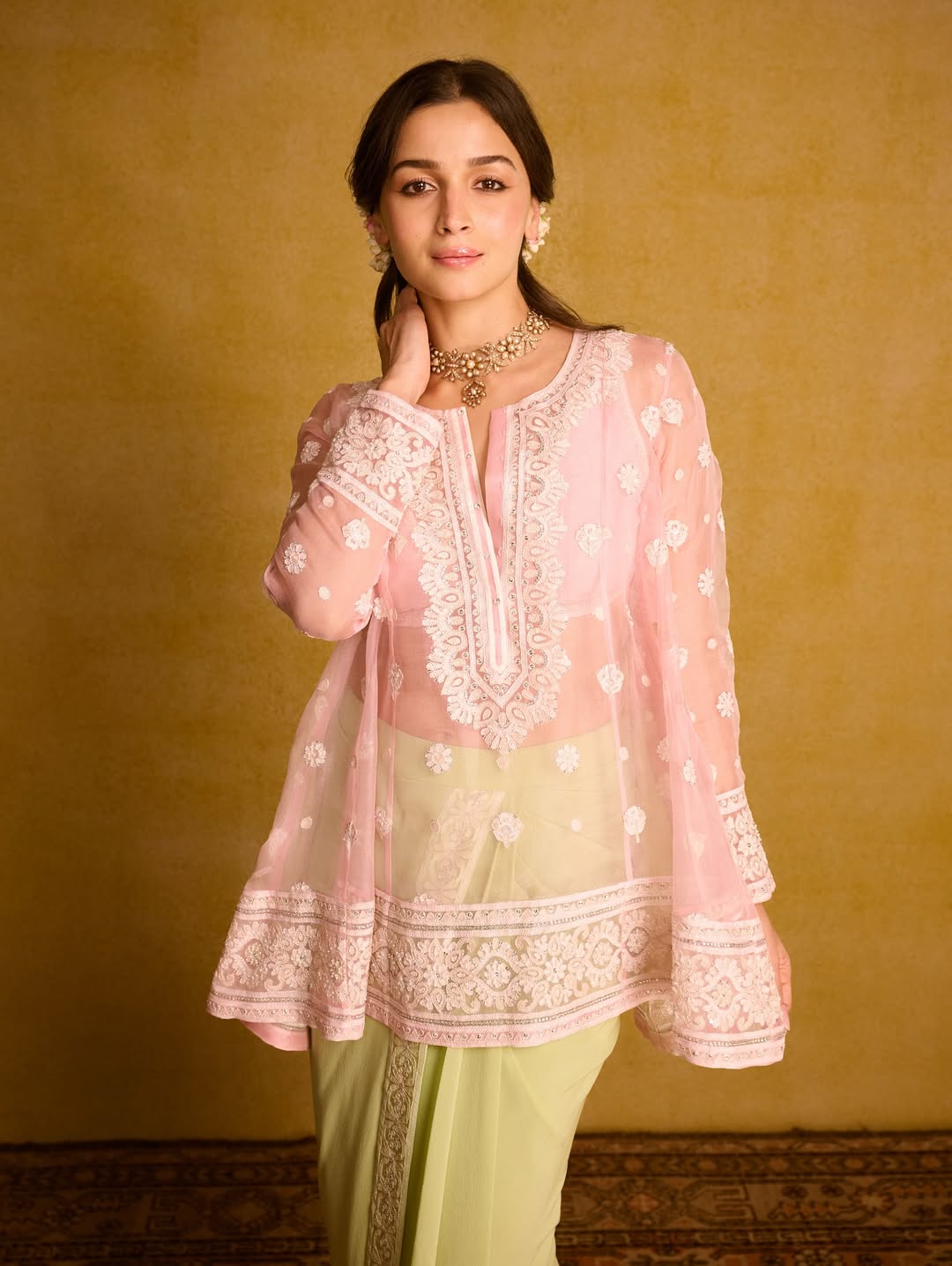 Alia Bhatt pastel green saree look