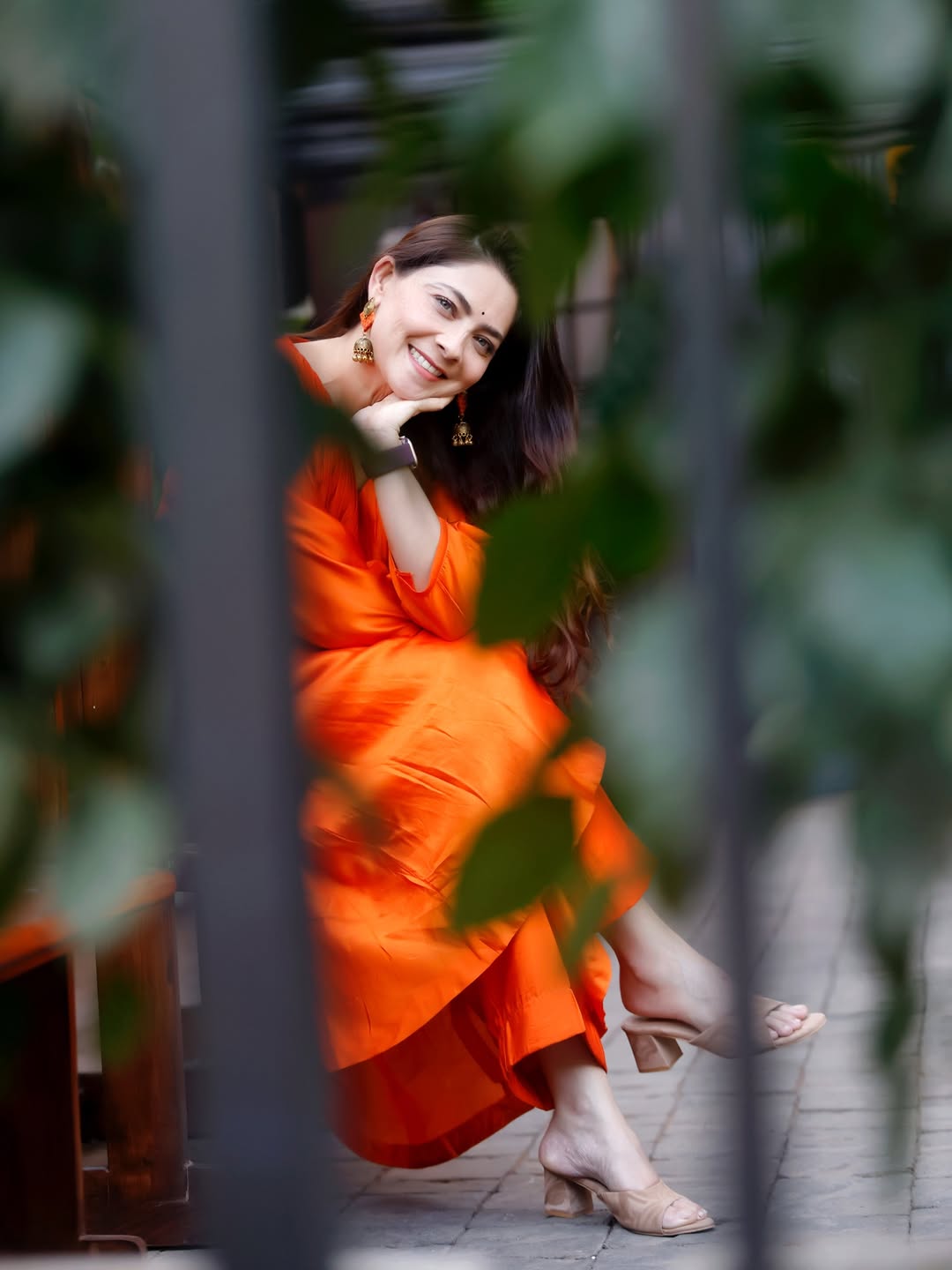 Sonalee Kulkarni orange dress look