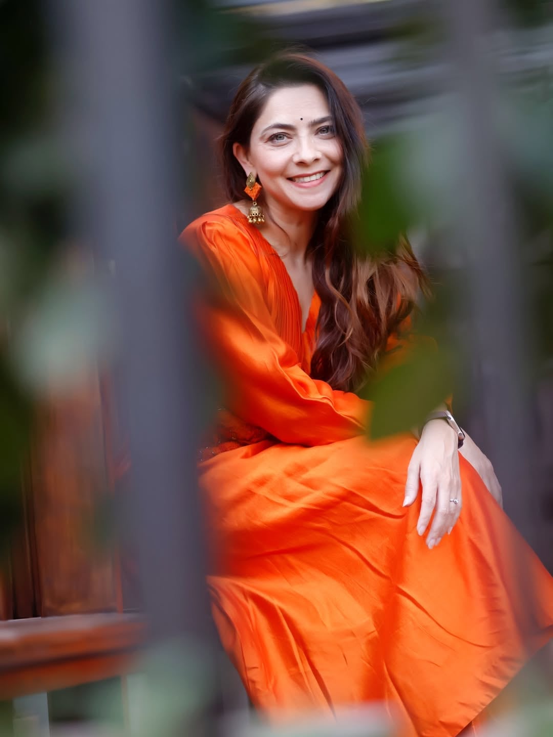 Sonalee Kulkarni orange dress look