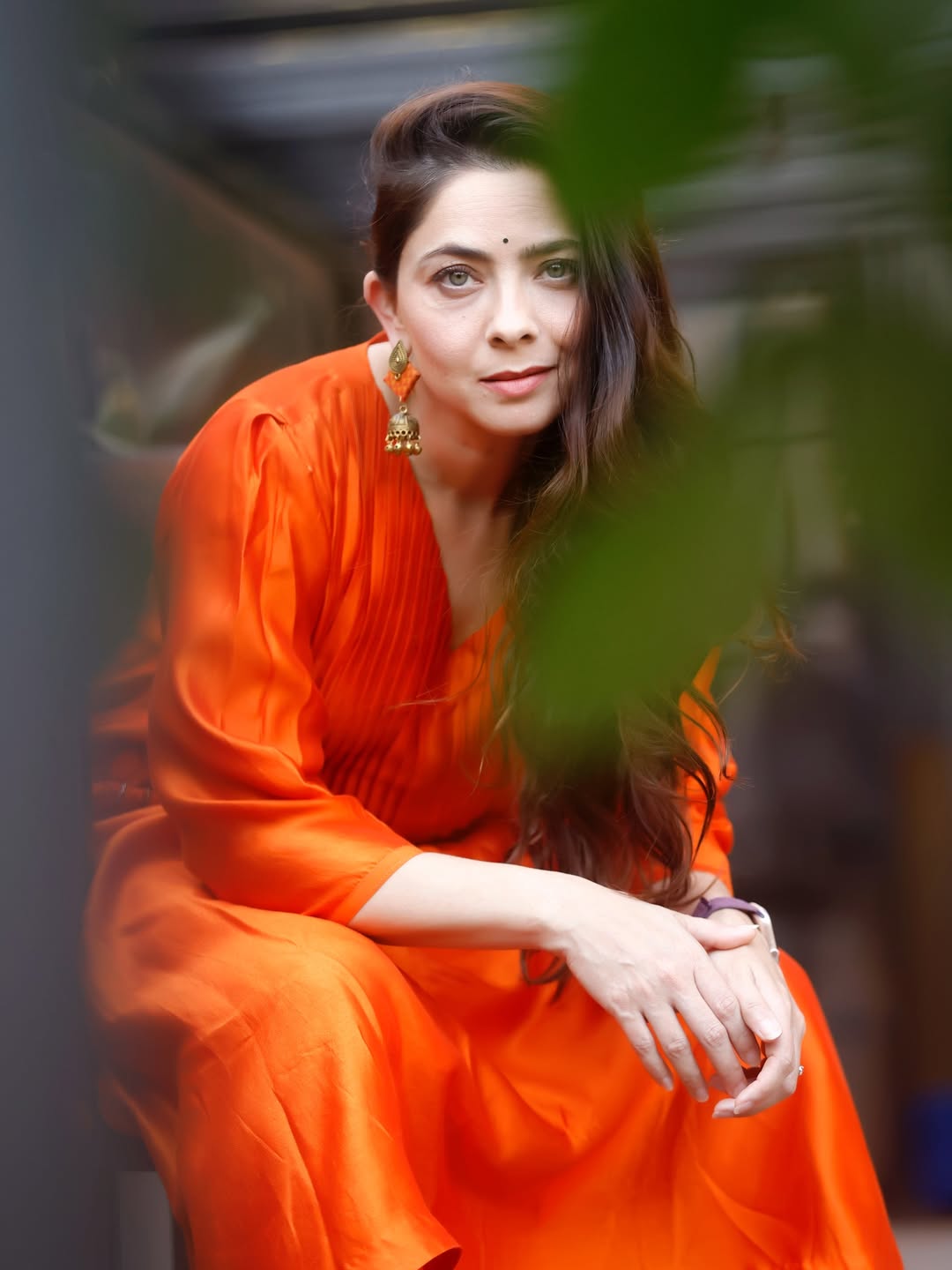 Sonalee Kulkarni orange dress look