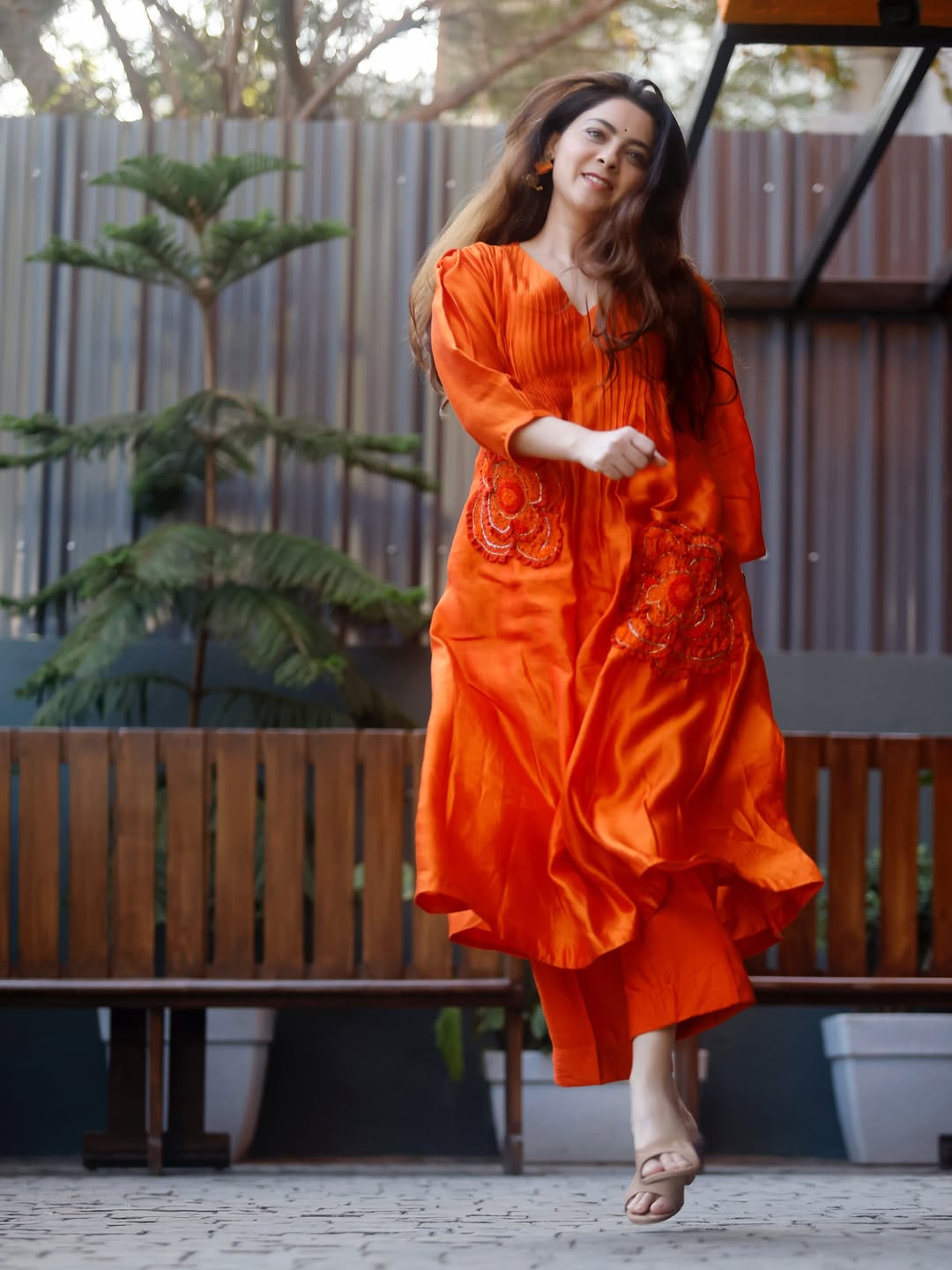 Sonalee Kulkarni orange dress look